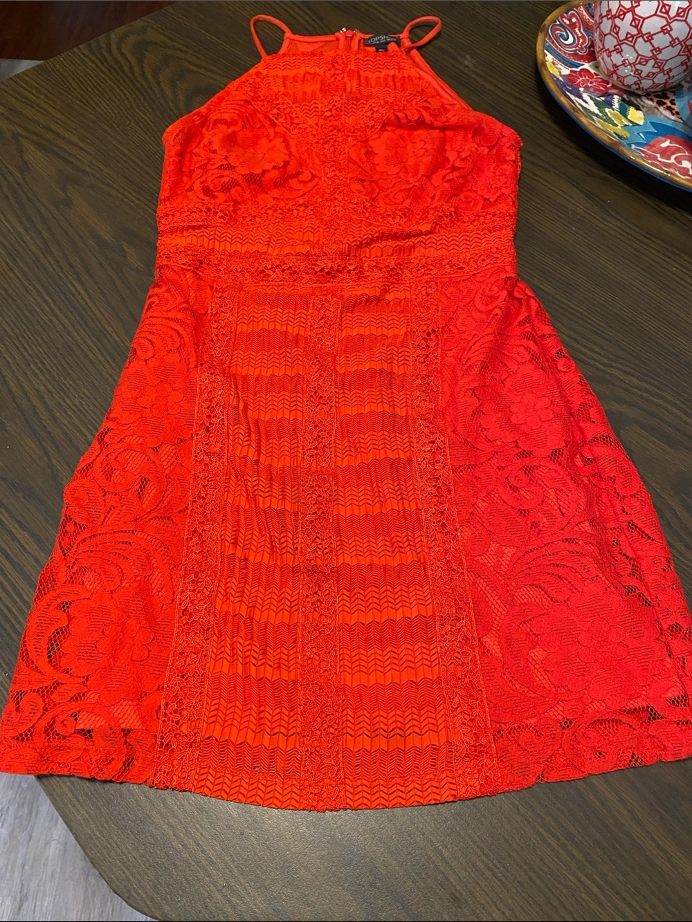 Topshop Bright Red Lace Halter Mini Dress